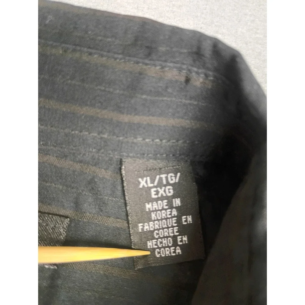 Kenneth Cole Reaction Mens XL Black Striped Textured Button Down Shirt L/S